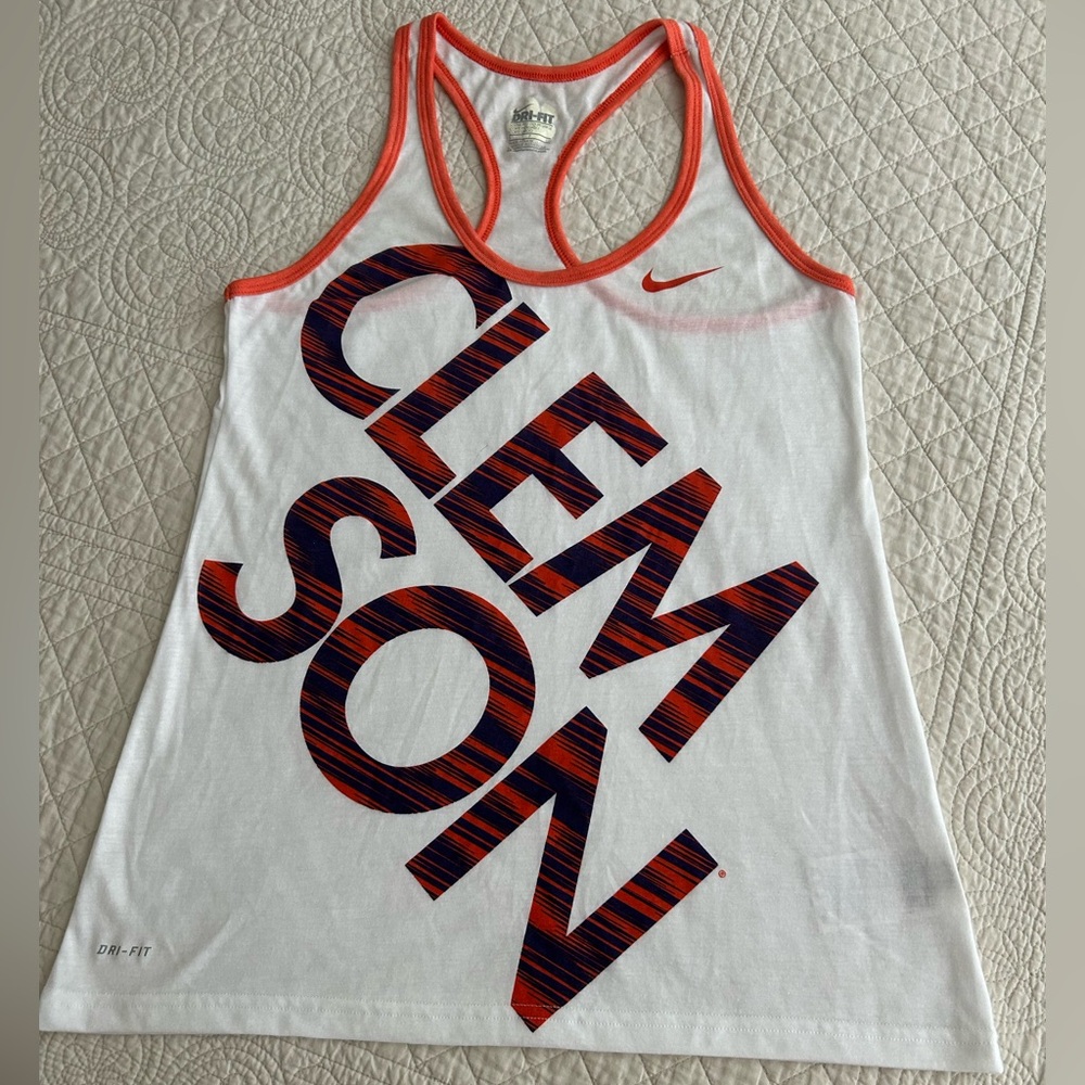 Clemson Nike White and Orange Racerback Tank Top